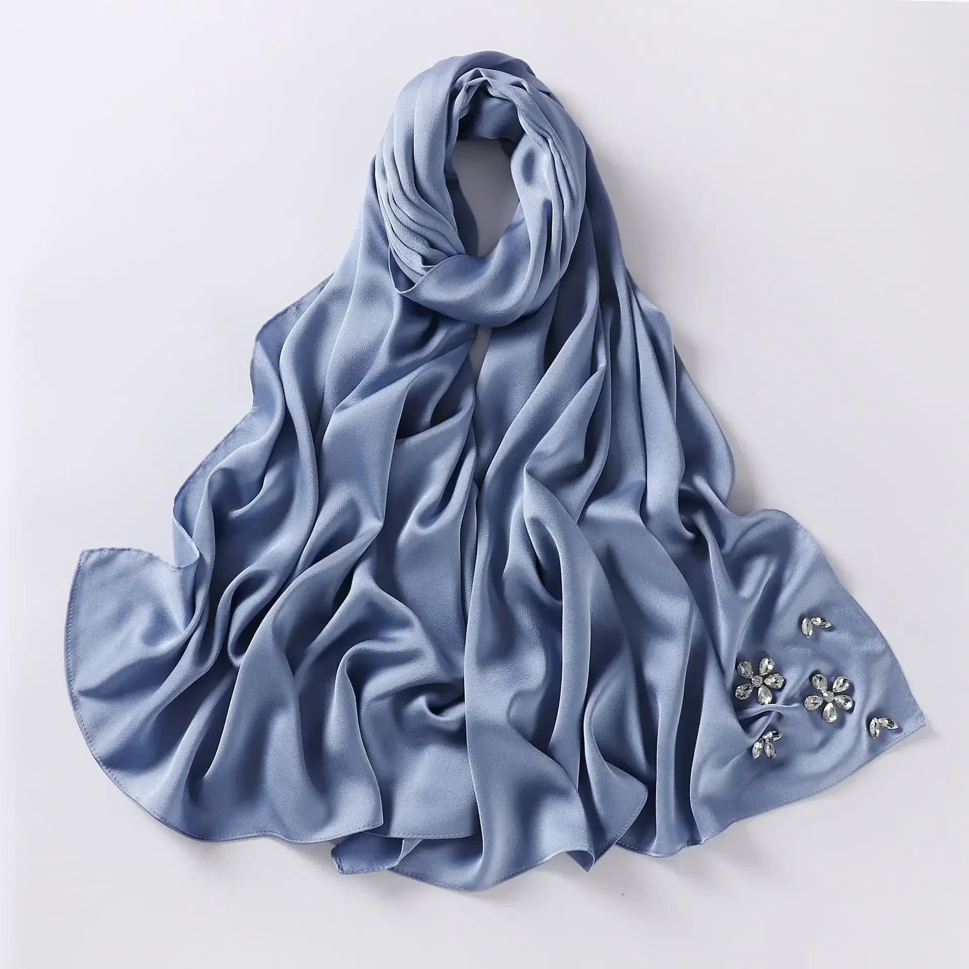 Color: dusty camel - New Designers Diamonds Satin Hijab Chiffon Scarf Women Luxury Silk Scarves Woman Turban Silk Scarfs for Women Bandana Headband