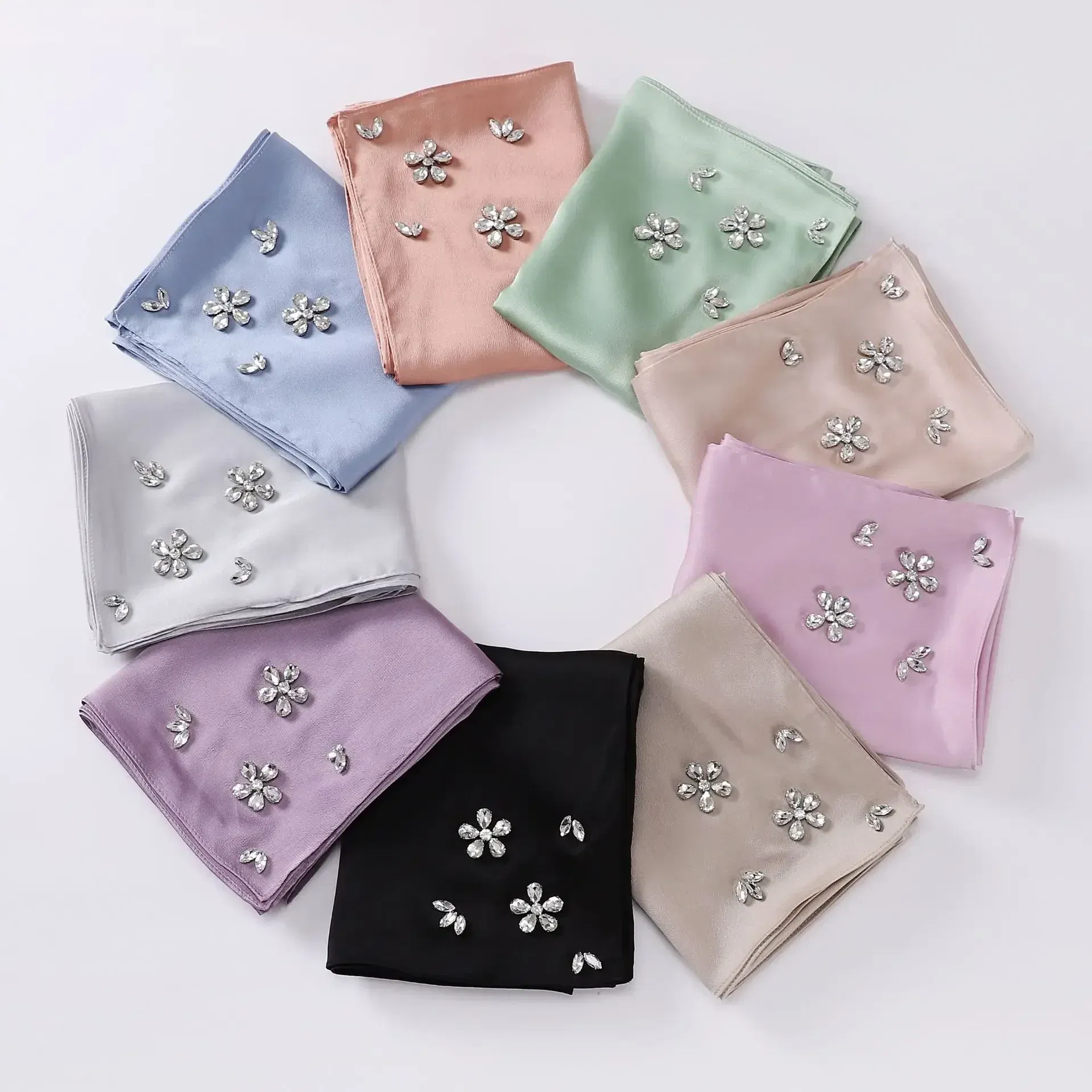 Color: dusty camel - New Designers Diamonds Satin Hijab Chiffon Scarf Women Luxury Silk Scarves Woman Turban Silk Scarfs for Women Bandana Headband
