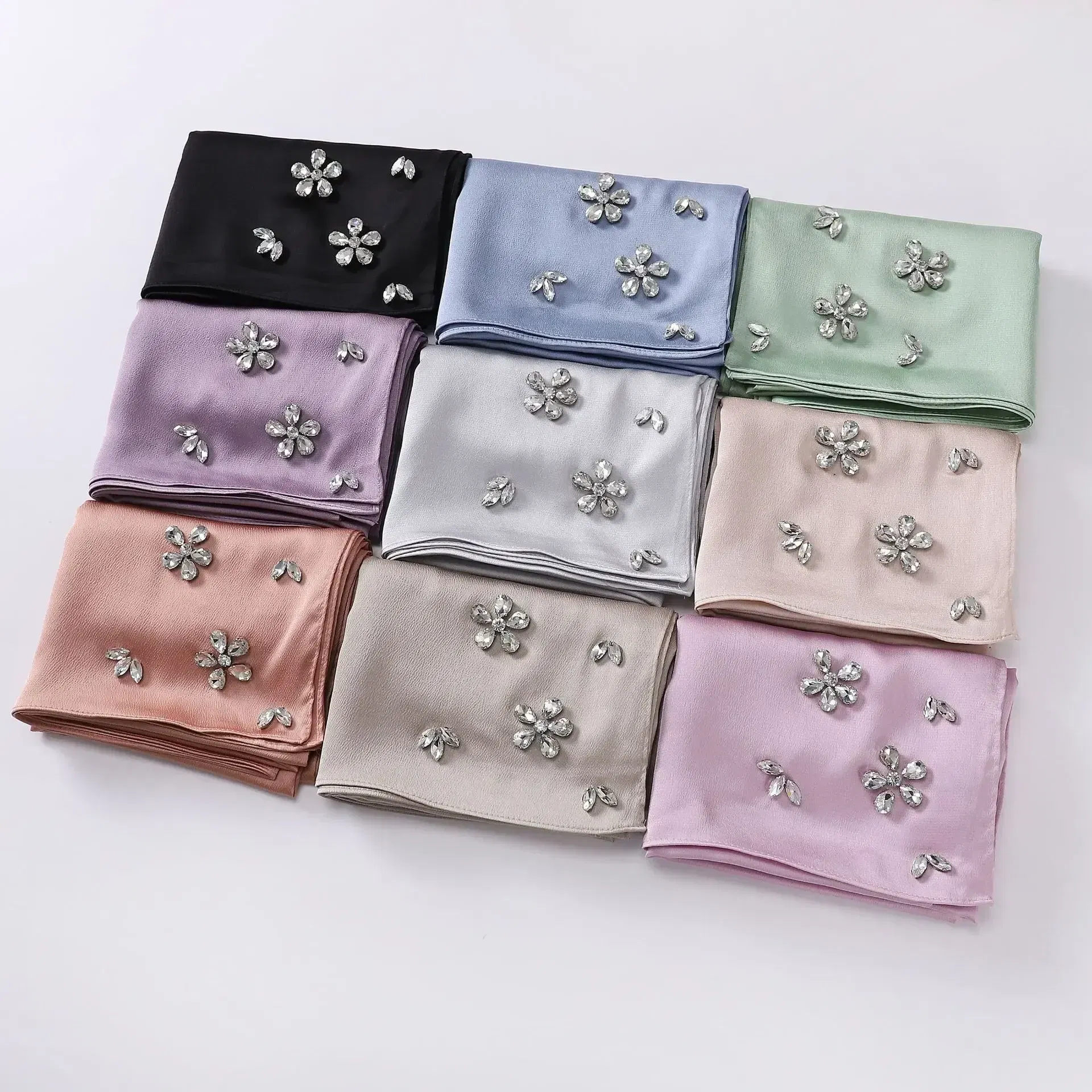 Color: dusty camel - New Designers Diamonds Satin Hijab Chiffon Scarf Women Luxury Silk Scarves Woman Turban Silk Scarfs for Women Bandana Headband
