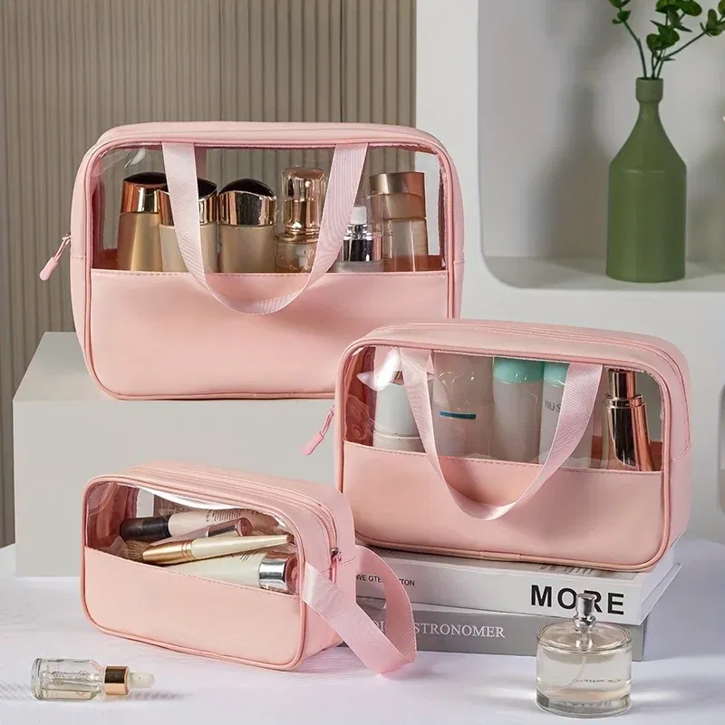 Color: black, Ships From: CHINA - 3 Pcs Portable Transparent Cosmetic Bag Set, Makeup Organizer Bags With Zipper And Handle, Fashionable Women's Travel Toiletry