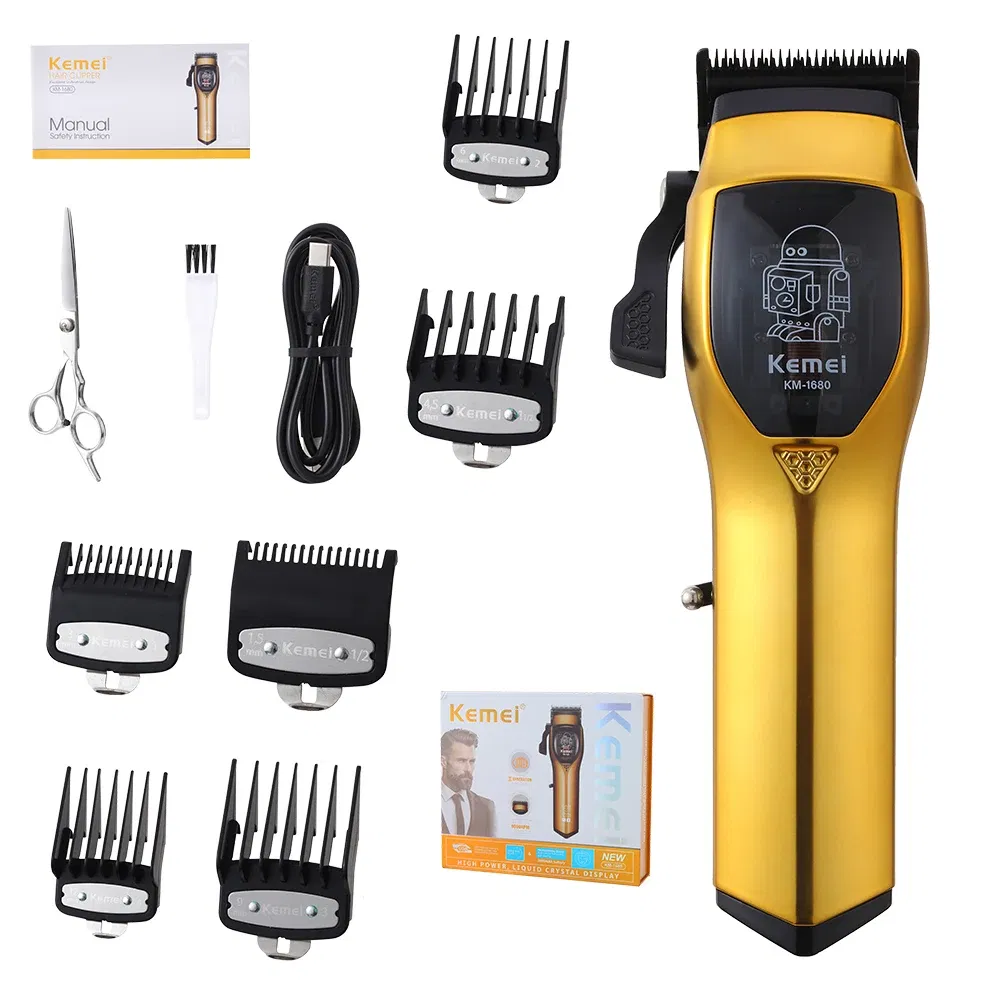 Color: Gold - Kemei Electric Hair Clippers and Hair Trimmer Kit Men Professional USB-C Rechargeable Cordless 0mm Finish Hair Cutting Machine