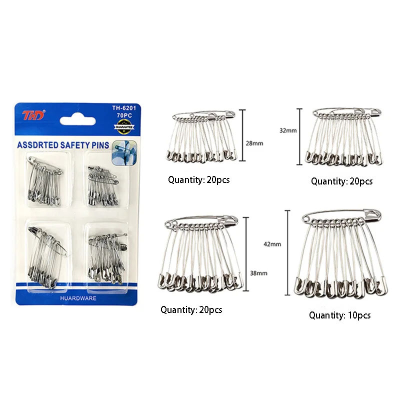 70pcs High Quality Safety Pins Diy Sewing Tools Accessory 4 Kinds Size Silver Metal Needles Large Safety Pin Small Brooch Pins