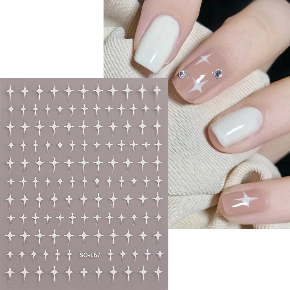 Color: black - Sliver Stars Nails Stickers 3D Bronzing Laser White Cross Starlight Glossychic Y2k Stylish Adhesive Manicure Decorations SO-167