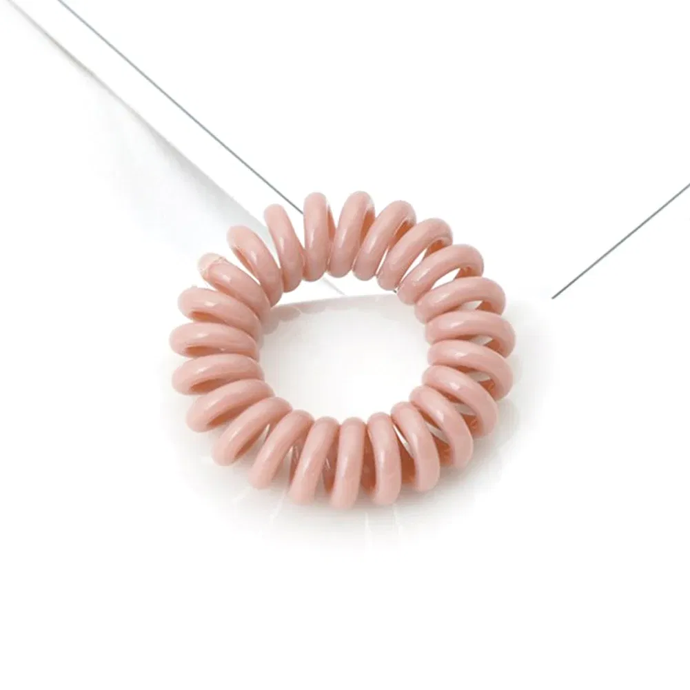 Color: Pink - High Elasticity Telephone Coil Hairbands Women Spiral Hair Ties Girl Hair Ring Rope Solid Color Hair Accessories Ponytail Holder