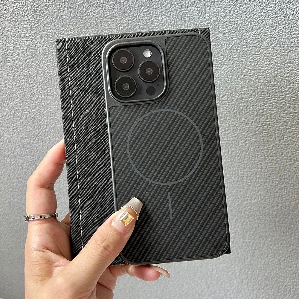 Color: Beige, Compatible-Phone Models: For iPhone 12 Pro - Carbon Fiber Textured Magnetic Phone Case For iPhone 16 Pro Max 15 14 13 12 Shockproof Soft Cover For Magsafe Wireless Charging