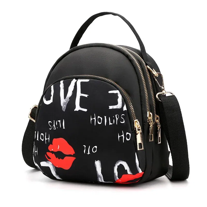 Color: Yellow, Size: 16 inches - Fashion Printing Backpack Women Large Capacity Nylon Rucksack Multilayer Crossbody Bag School Bags Waterproof Travel Knapsack