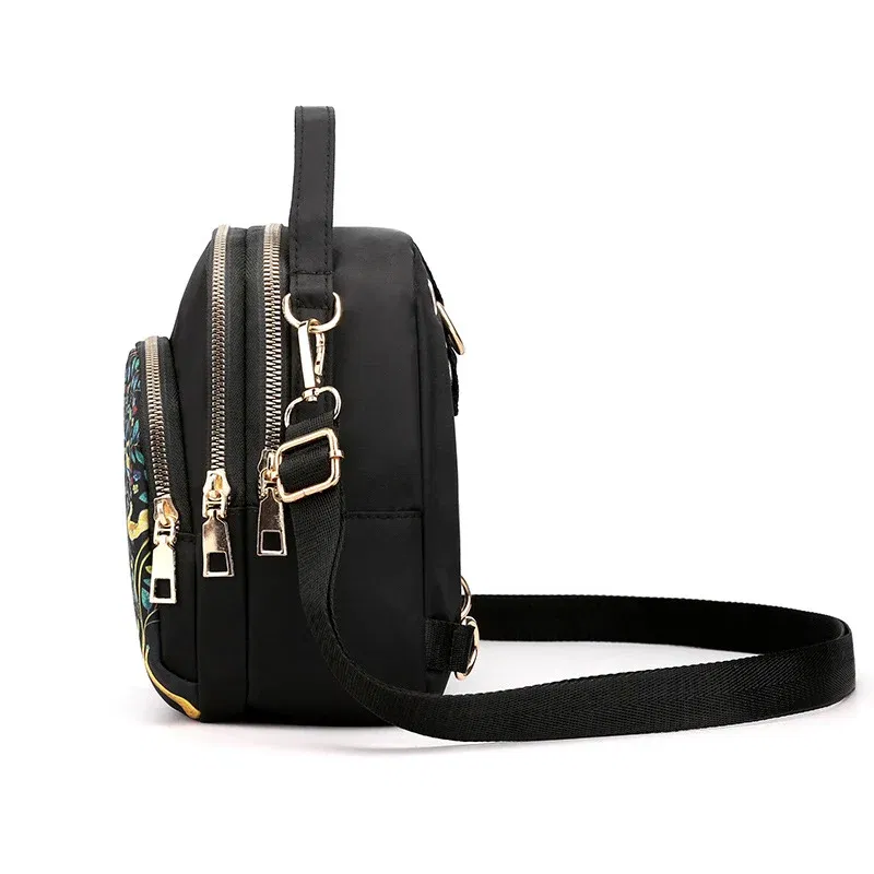 Color: Yellow, Size: 16 inches - Fashion Printing Backpack Women Large Capacity Nylon Rucksack Multilayer Crossbody Bag School Bags Waterproof Travel Knapsack