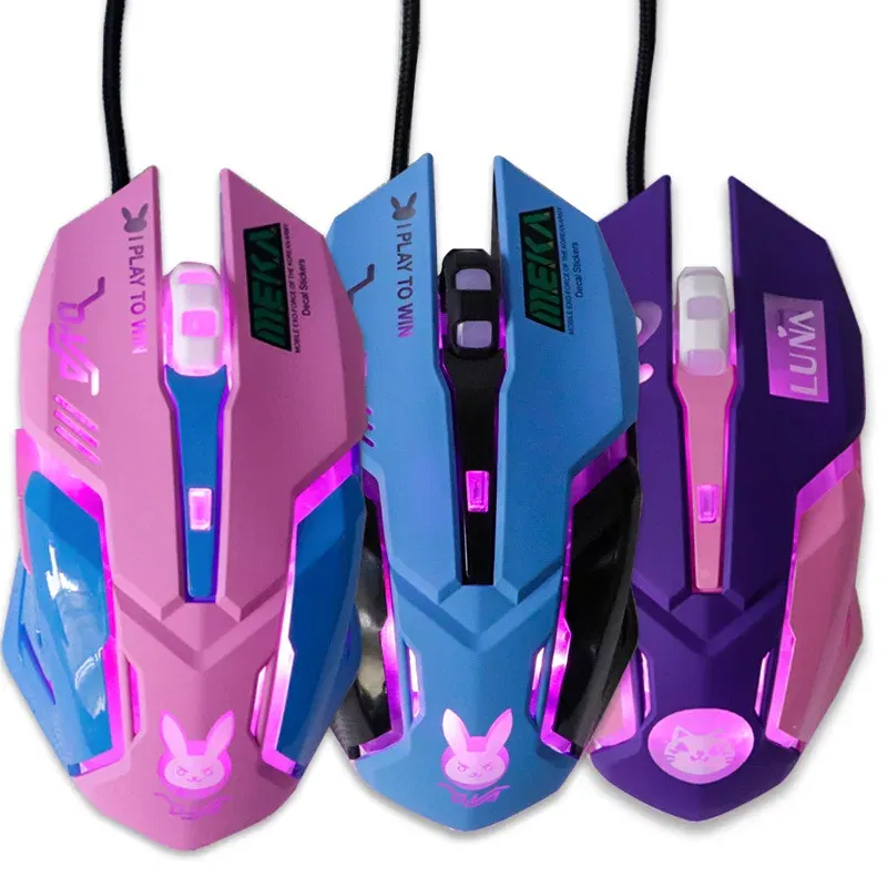 Color: WHITE - 2400DPI Gaming Mouse Color Backlit Silent Mouse USB Wired Gaming Mouse Pink Computer Professional for Lol Data Laptop