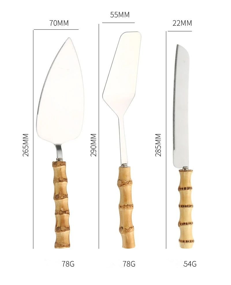 Color: Dark Khaki - Nature Bamboo Pizza Cake Shovel Triangular Spatula Set Steel Stainless Cheese Slicer Cutter Knife,Butter Knife
