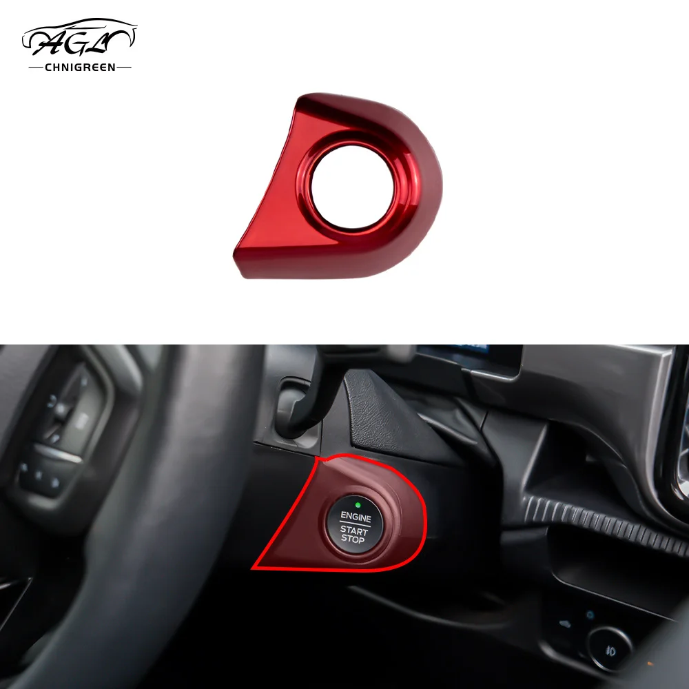 Color Name: Red - 1pc ABS Carbon Fiber Color Red Engine Start Stop Button Frame Trim Cover for Ford Ranger Everest 2023
