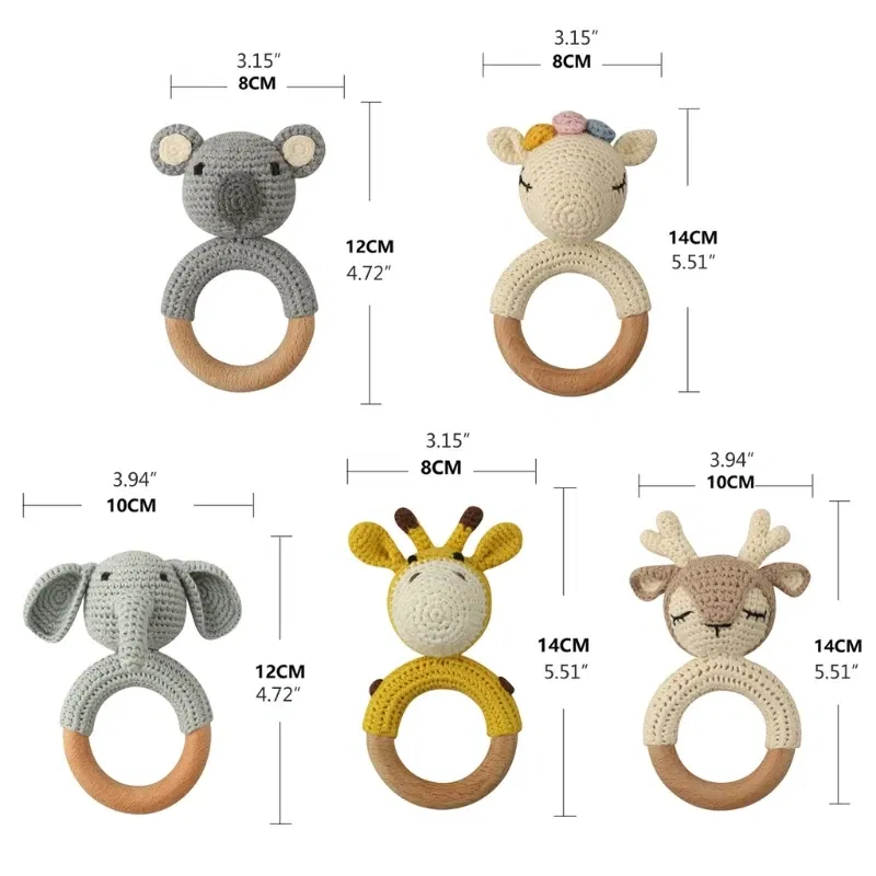 Color: black - 1pc Baby Teether Safe Wooden Toys Mobile Pram Crib Ring DIY Crochet Giraffe Deer Rattle Soother Product