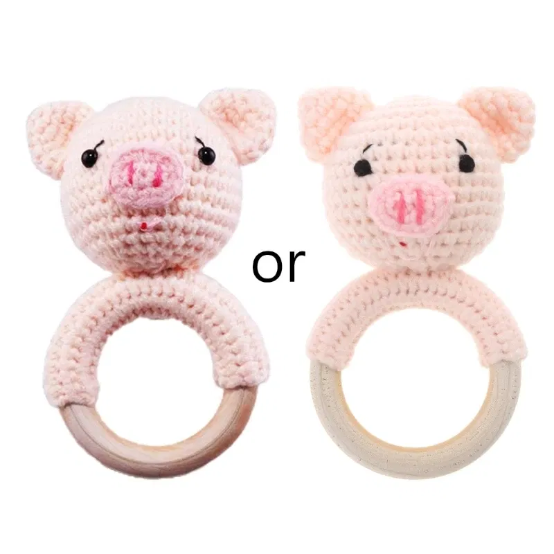 Color: black - 1pc Baby Teether Safe Wooden Toys Mobile Pram Crib Ring DIY Crochet Giraffe Deer Rattle Soother Product