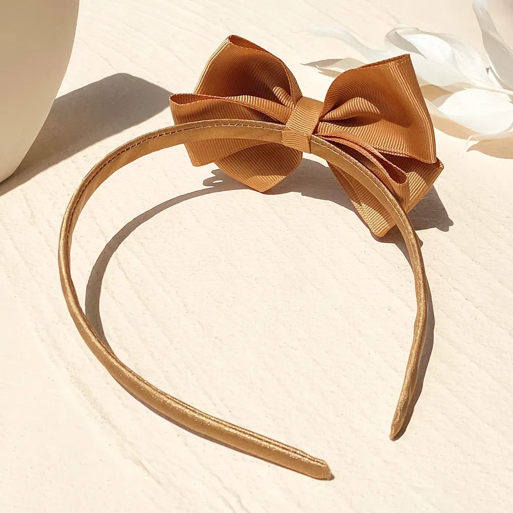 Color: Dark Coffee - 1 Piece Ribbon Handmade Hair Bows Hairbands for Baby Girls 20 Colors Cute Bowknot Solid Headband Headwear Baby Hair Accessories