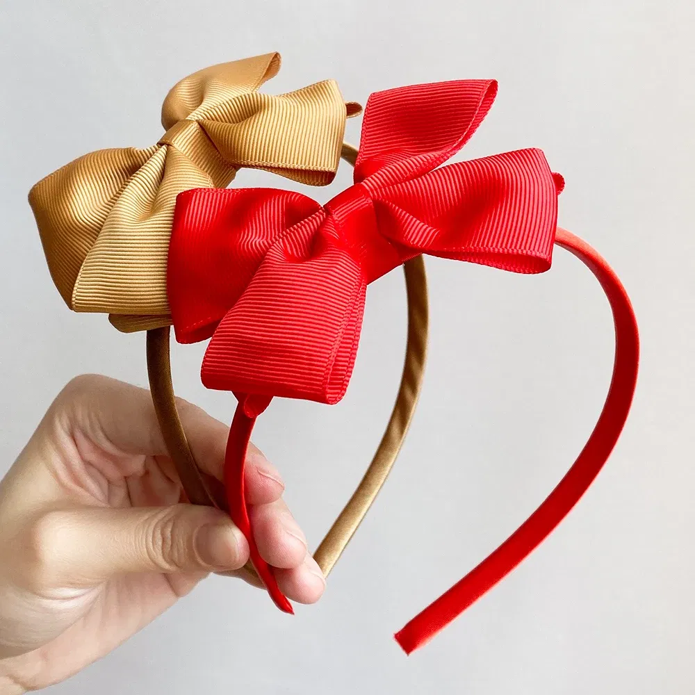 Color: Dark Coffee - 1 Piece Ribbon Handmade Hair Bows Hairbands for Baby Girls 20 Colors Cute Bowknot Solid Headband Headwear Baby Hair Accessories