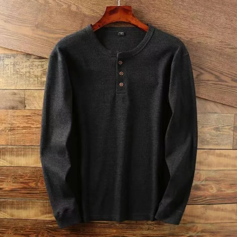 Color: Navy Blue, Size: M, Ships From: CHINA - Slim Fit Mens Basic Tee Casual Tshirts Henley Waffle Long Sleeve Shirts Thermal Solid Half Button Breathable 100% Cotton Shirts