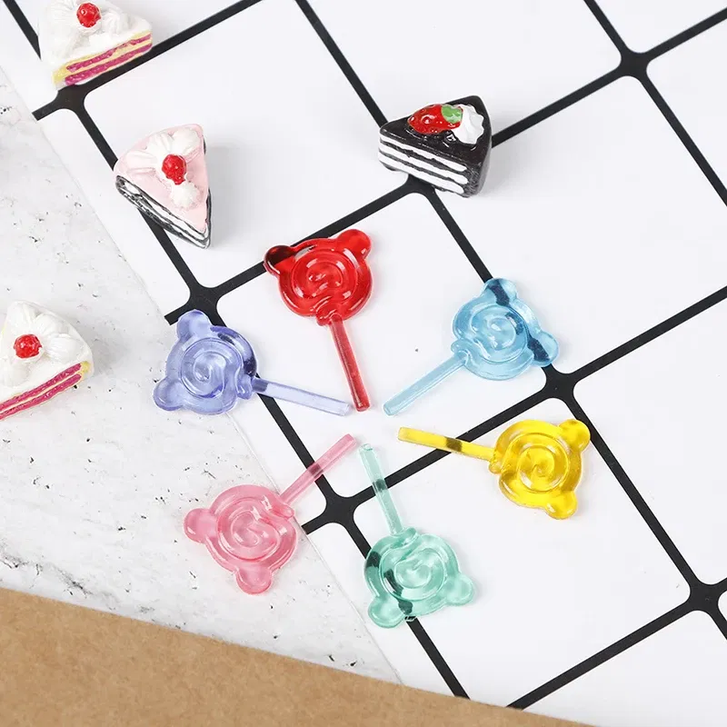 Color: plum - 6Pcs 1:12 Scale Doll Accessories Bear Shape Lollipop Simulation For Dollhouse Miniature Toy Doll Mini Resin Food Kitchen Gift