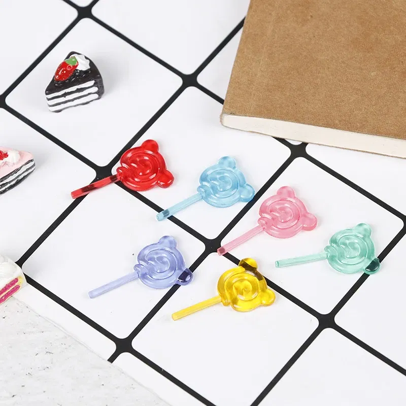 Color: plum - 6Pcs 1:12 Scale Doll Accessories Bear Shape Lollipop Simulation For Dollhouse Miniature Toy Doll Mini Resin Food Kitchen Gift