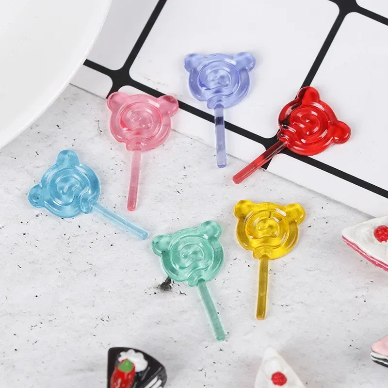Color: plum - 6Pcs 1:12 Scale Doll Accessories Bear Shape Lollipop Simulation For Dollhouse Miniature Toy Doll Mini Resin Food Kitchen Gift
