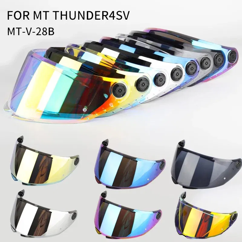 Color: Clear - MT Helmet Visor Shield for THUNDER 4 SV Sunscreen Capacete Windshield Uv Protection Motorcycle Replace Extra Lens MT-V-28B