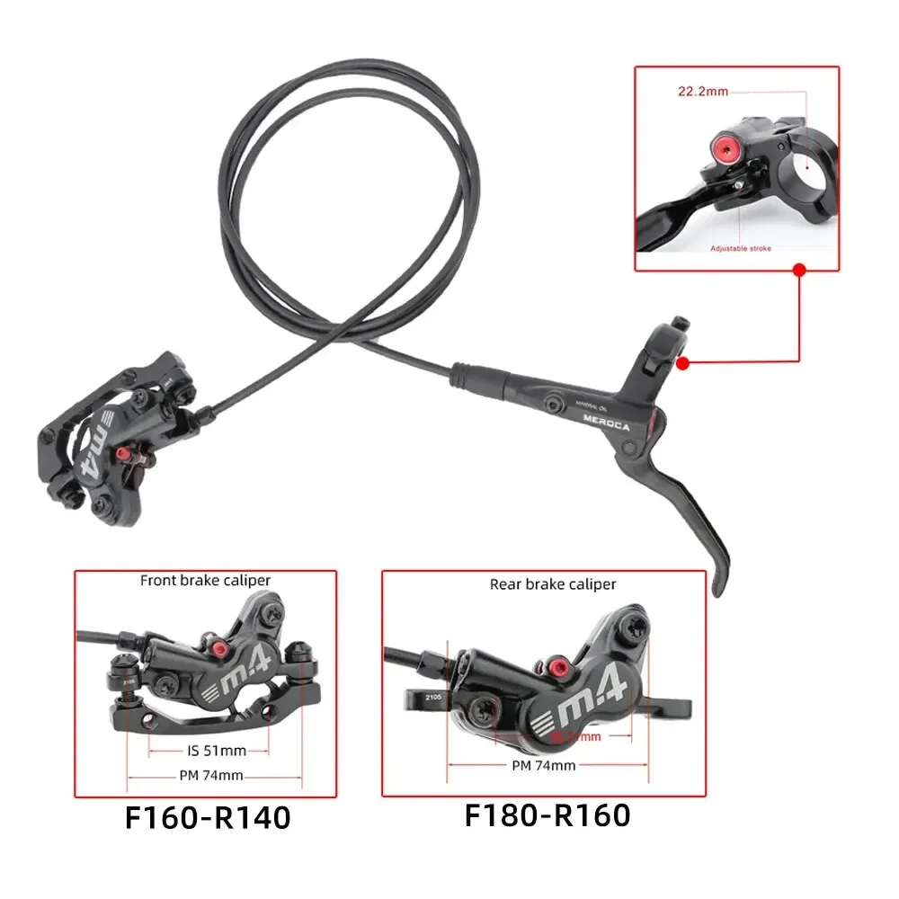 Color: WHITE - MEROCA 4-Piston MTB Hydraulic Brake Set With Silicone Protective Cover Front And Rear Brake 800mm/1400mm Bike Disc Brake For MTB