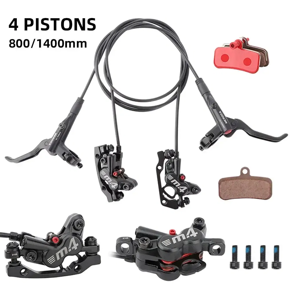 Color: WHITE - MEROCA 4-Piston MTB Hydraulic Brake Set With Silicone Protective Cover Front And Rear Brake 800mm/1400mm Bike Disc Brake For MTB