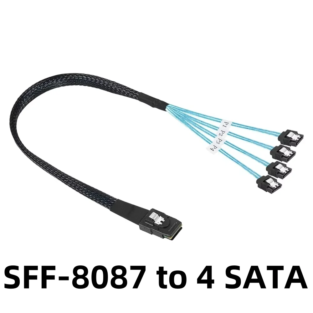 Color: PURPLE, Cable length: 1m - 0.5M 1M Mini SAS HD SFF-8643 SFF-8087 to SFF-8482 29Pin with 15Pin Power Connector 4xSATA Cable for Hard Drive Controller Server