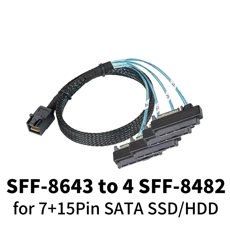 Color: PURPLE, Cable length: 1m - 0.5M 1M Mini SAS HD SFF-8643 SFF-8087 to SFF-8482 29Pin with 15Pin Power Connector 4xSATA Cable for Hard Drive Controller Server