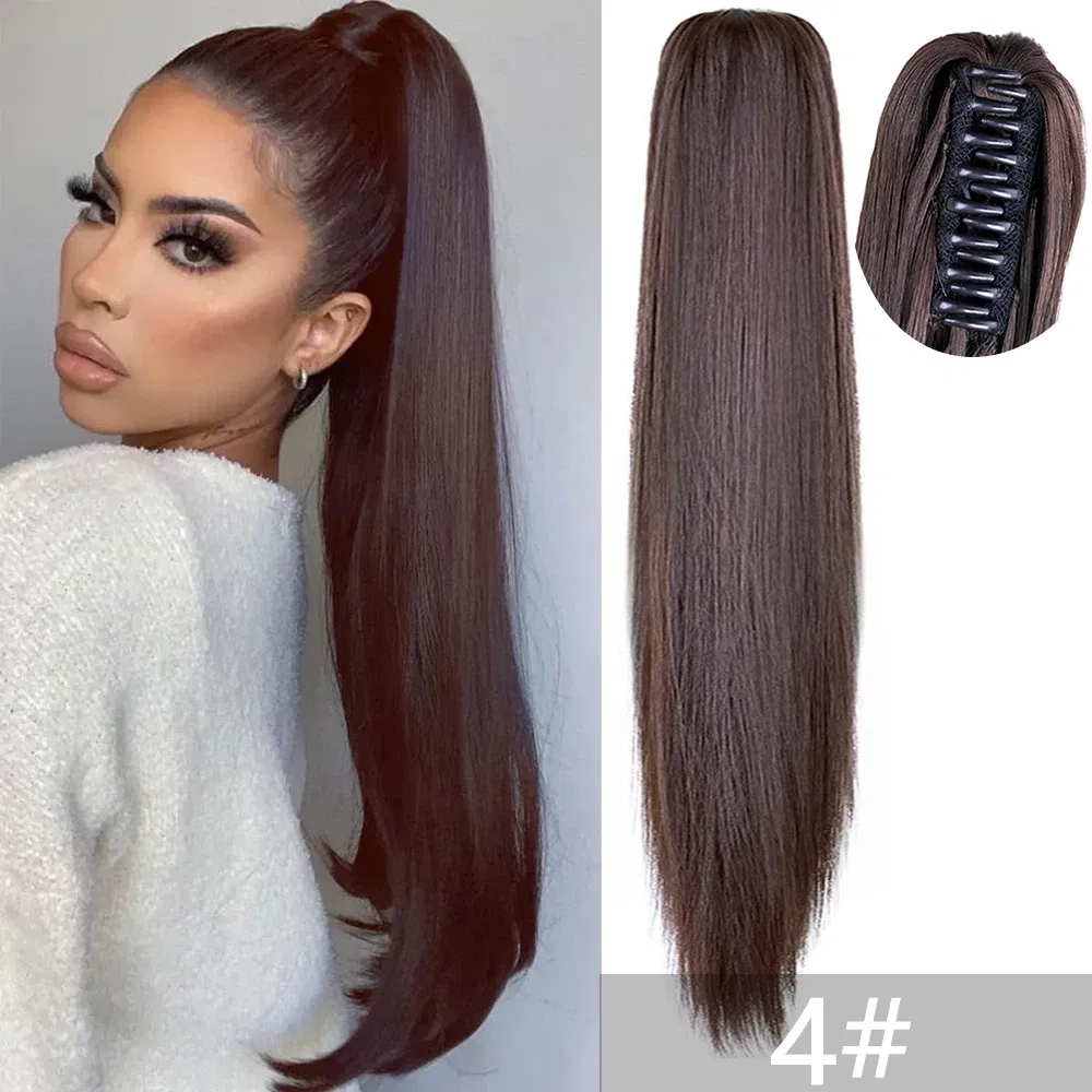 Color: 4/27HL, Bulk Buy: 1pc - 22Inch Synthetic Ponytail Hair Extension Long Straight Claw Clip Ponytail Heat Resistant Natural Wave For Women Blonde Hairpiece