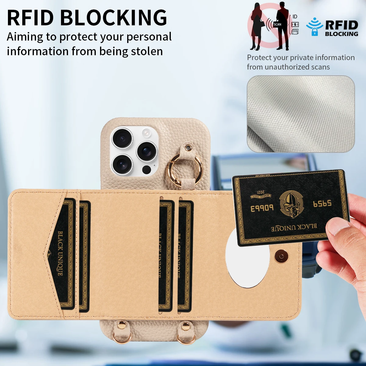 Color: Gold, Bundle: Case & Strap, Material: Artificial Leather, Compatibility by Model: iPhone 16 Pro Max - For IPhone16 15 Pro Max 14 13 12 Series PU Leather Magsafe Magnetic Wireless Charging Shockproof Crossbody Wallet Phone Case