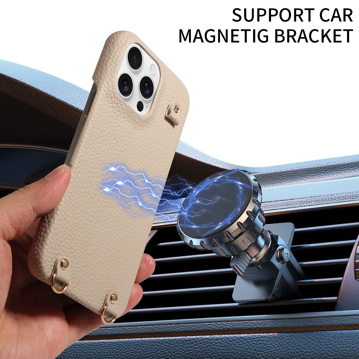 Color: Gold, Bundle: Case & Strap, Material: Artificial Leather, Compatibility by Model: iPhone 16 Pro Max - For IPhone16 15 Pro Max 14 13 12 Series PU Leather Magsafe Magnetic Wireless Charging Shockproof Crossbody Wallet Phone Case
