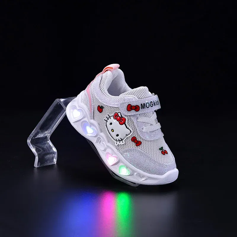 Color: WHITE, Shoe Size: 15 - Kids'Casual Shoes Girls Led Light Cartoon PU Leather Fashion Sport Flat Bottom Shoes Breathable White Pink Size 21-30
