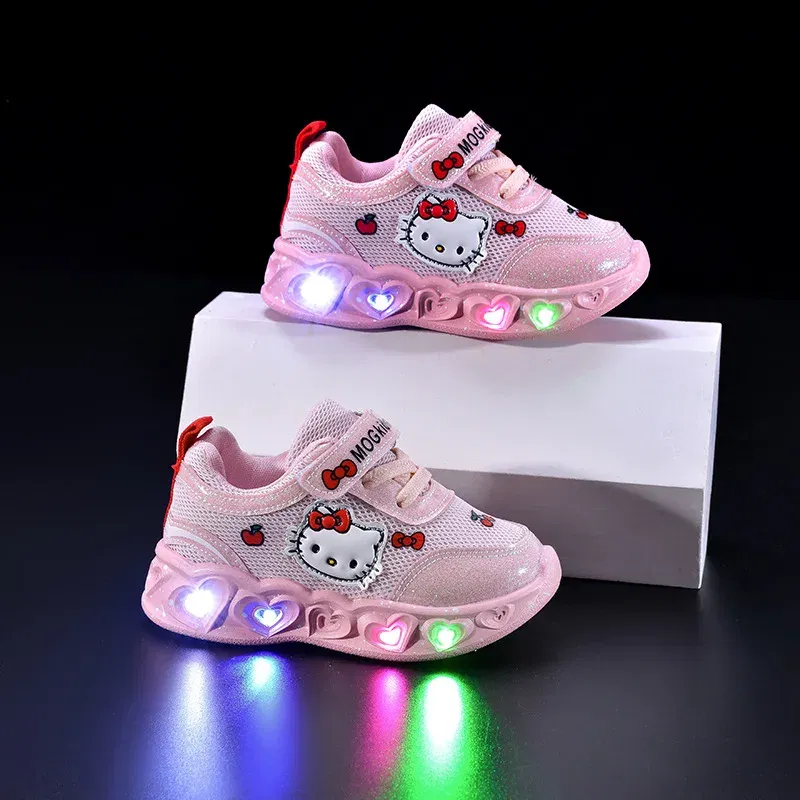 Color: WHITE, Shoe Size: 15 - Kids'Casual Shoes Girls Led Light Cartoon PU Leather Fashion Sport Flat Bottom Shoes Breathable White Pink Size 21-30