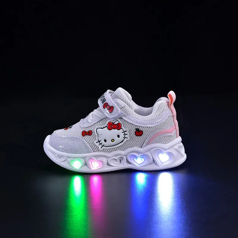Color: WHITE, Shoe Size: 15 - Kids'Casual Shoes Girls Led Light Cartoon PU Leather Fashion Sport Flat Bottom Shoes Breathable White Pink Size 21-30