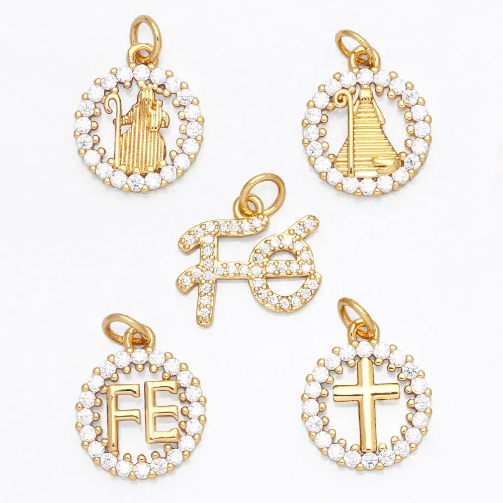 Metal color: VIOLET - OCESRIO Virgin Mary Charms for Necklace Earrings Gold Plated Copper CZ Cross FE Handmade Jewelry Making Supplies DIY chma151