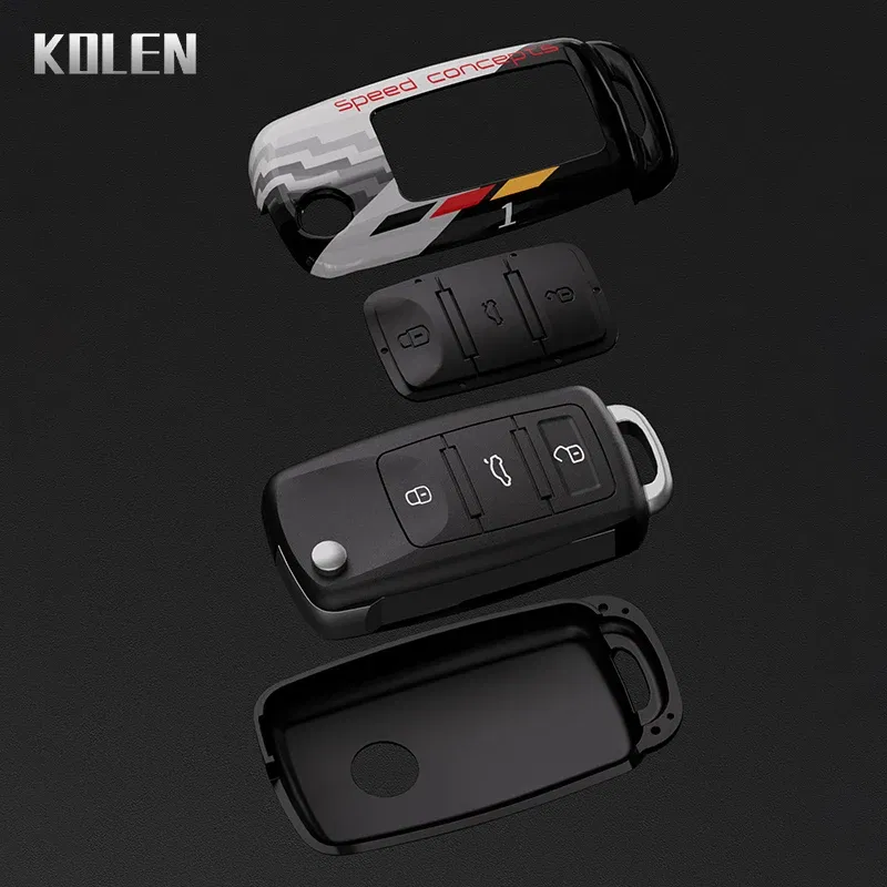 Color Name: camel - ABS Car Folding Key Case Cover Shell For Volkswagen VW Polo Golf Passat Beetle Caddy Tiguan Skoda Octavia Kodiaq Seat Leon Altea