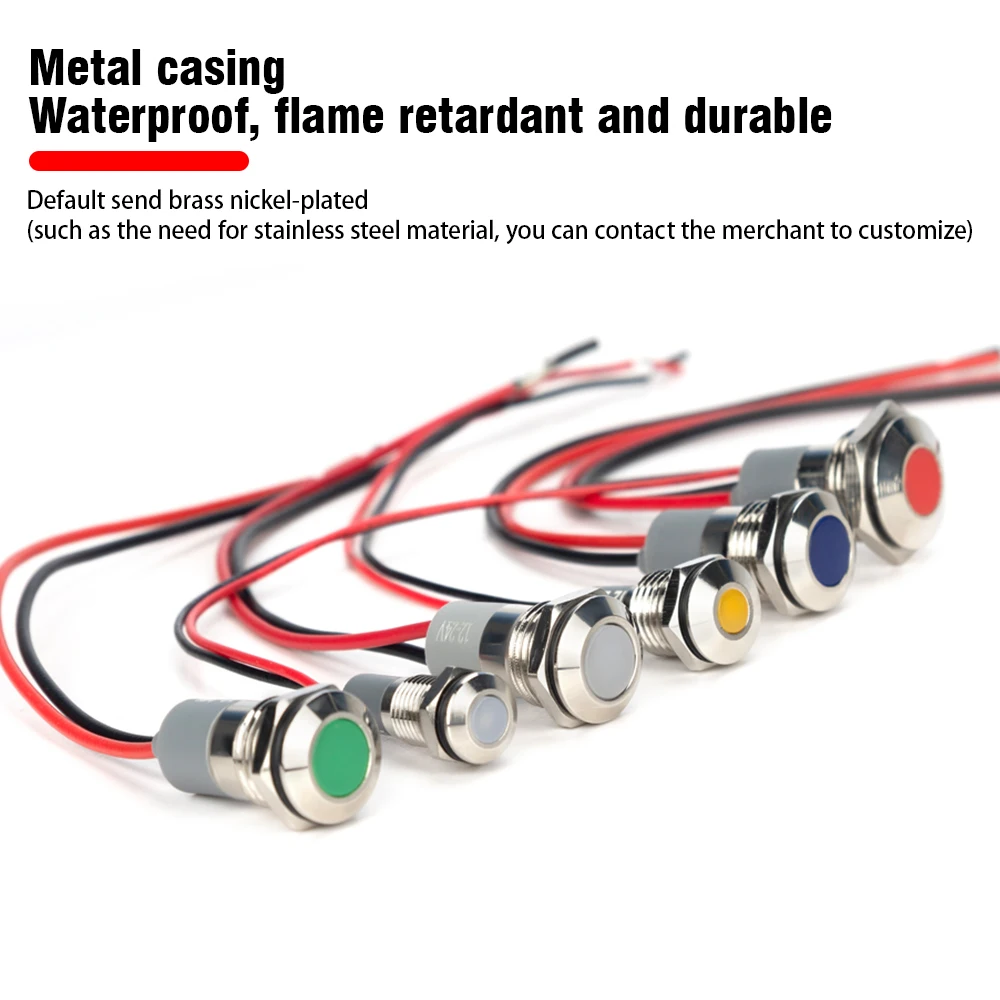Color: MULTI - 1PC IP65 6mm LED Waterproof Metal Indicator Light Signal Lamp With Wire 5V 12V 24V 220V Red/Yellow/Blue/Green/White Metal Button