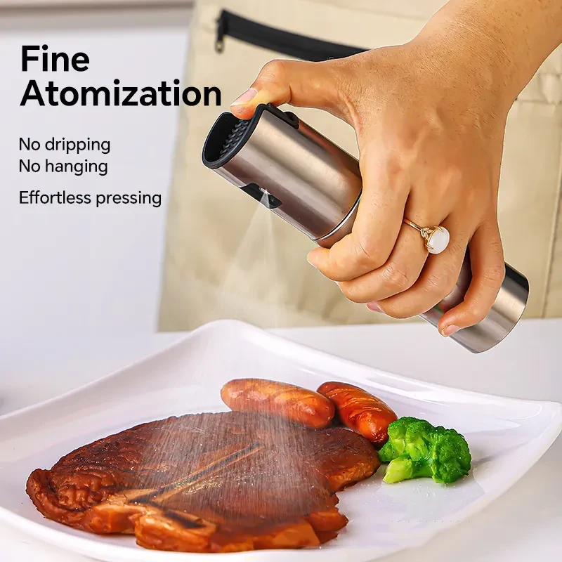 Fuel Spray Can Household Kitchen Supplies Artifact Stainless Steel Oil Injection Bottle Spice Bottle Spray Press Type Barbecue Oil Bottle Kitchen Gadgets