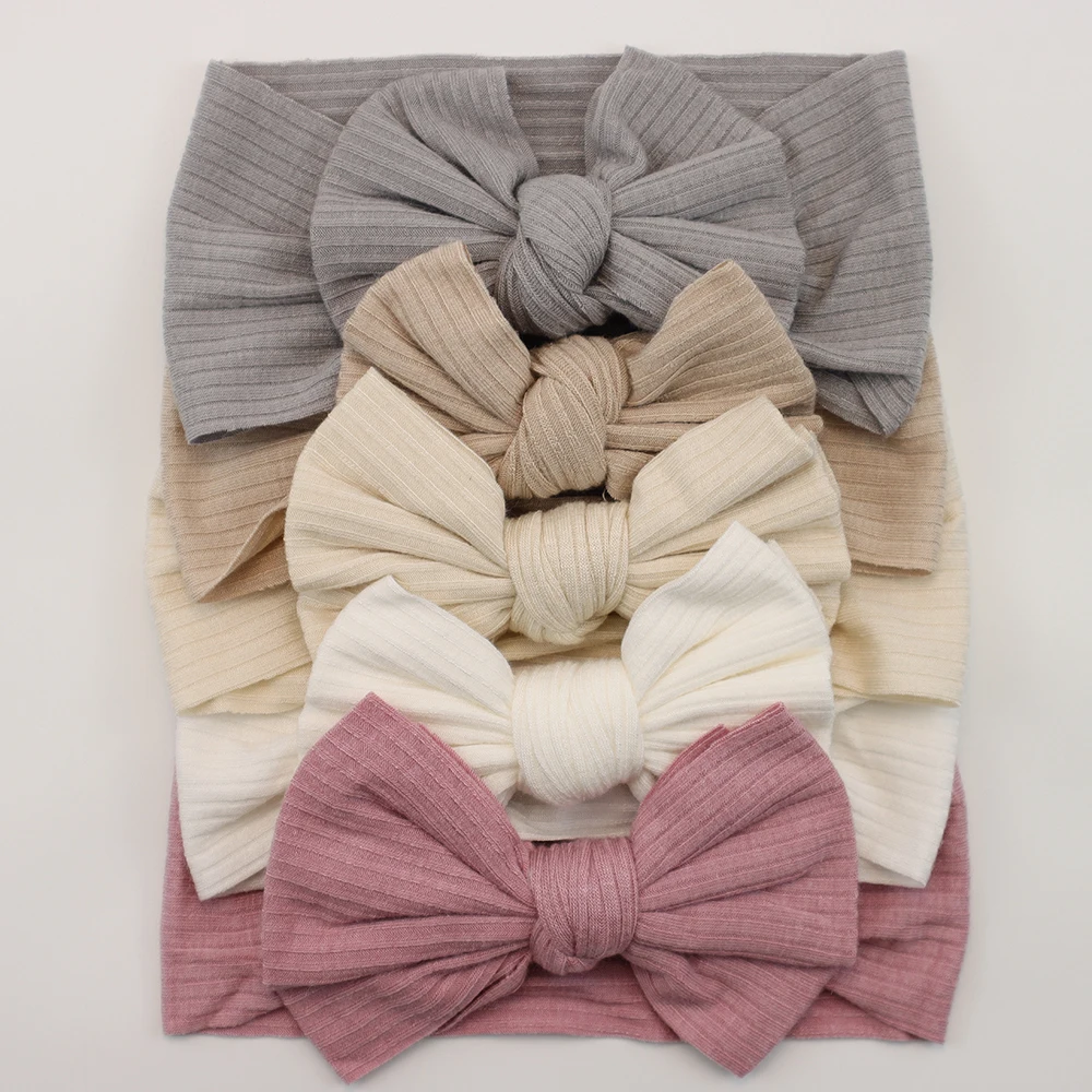 Color: Burgundy - 5pcs/Lot Cable Knit Bow Baby Headbands Elastic Nylon Baby Girl Headband For Children Turban Newborn Infant Kids Hair Accessories
