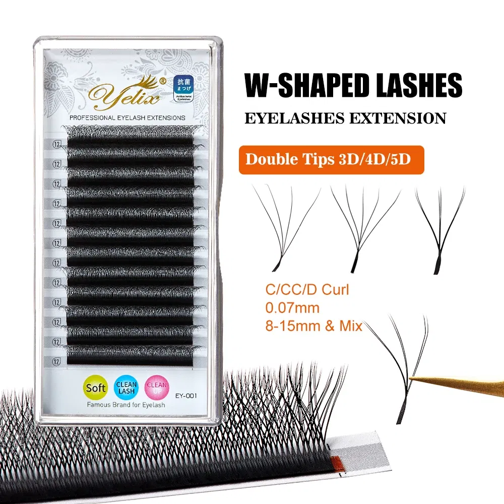 Color: Brushed Chrome, Curl: D, Thickness: 0.07mm, Length: 15mm - Yelix Cilios 5D W Shape Eyelash Extensions 4D/6D Premade Volume Fans Natural Soft Automatic Flowering Lash Makeup Supplies