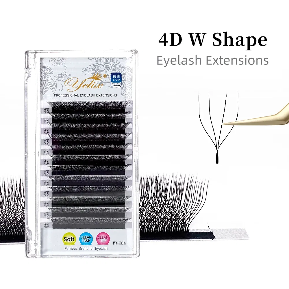 Color: Brushed Chrome, Curl: D, Thickness: 0.07mm, Length: 15mm - Yelix Cilios 5D W Shape Eyelash Extensions 4D/6D Premade Volume Fans Natural Soft Automatic Flowering Lash Makeup Supplies