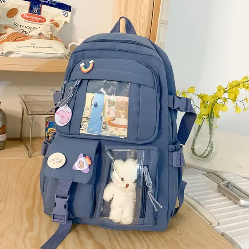 Color: Blue - Cute Girls Backpack Fashion Cartoon Teen Student School Backpack Lovely Women's Bag Versatile Laptop Girl's School Bag