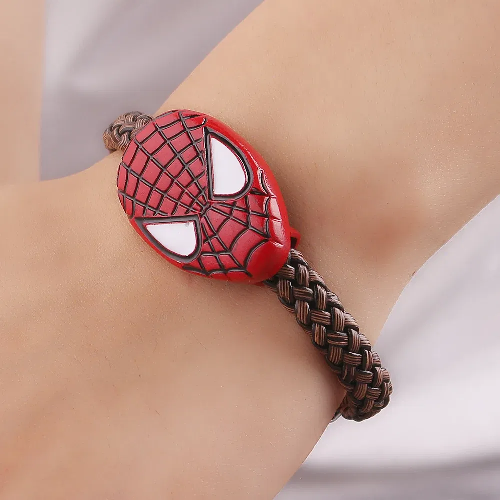 Metal Color: Light Yellow Gold Color, Ships From: CHINA - Marvel Superhero The Avengers Bracelet Iron Man Spiderman Mask Handmade Woven Leather Rope Bangle Charm Jewelry Accessory