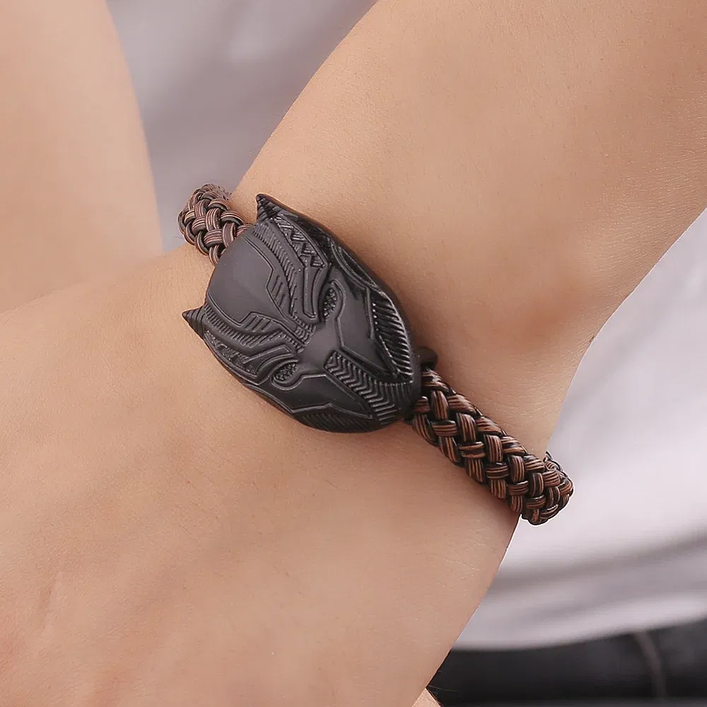 Metal Color: Light Yellow Gold Color, Ships From: CHINA - Marvel Superhero The Avengers Bracelet Iron Man Spiderman Mask Handmade Woven Leather Rope Bangle Charm Jewelry Accessory