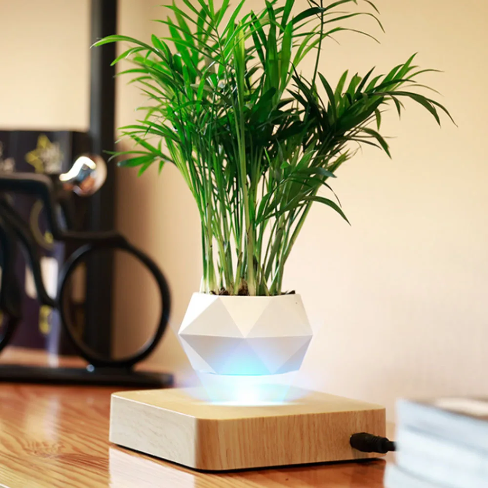 Color: Black, Sheet Size: Small - Levitating Air Bonsai Pot Rotation Flower Pot Planters Magnetic Suspension Floating Pot Potted Plant Home Without Plants