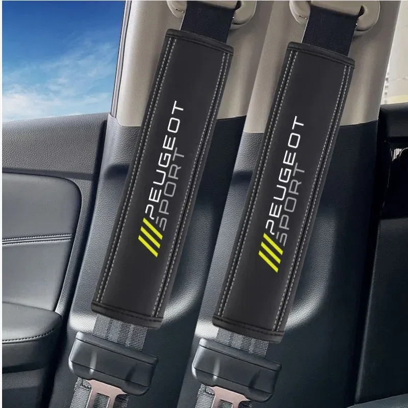 Color Name: Orange - 2Pcs Car Seat Belt Leather Safety Belt Shoulder Covers For Peugeot 206 307 308 3008 207 208 407 508 2008 5008 107 106 205 4008