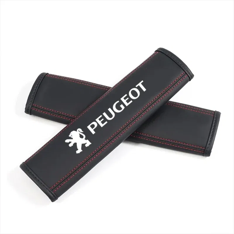 Color Name: Orange - 2Pcs Car Seat Belt Leather Safety Belt Shoulder Covers For Peugeot 206 307 308 3008 207 208 407 508 2008 5008 107 106 205 4008