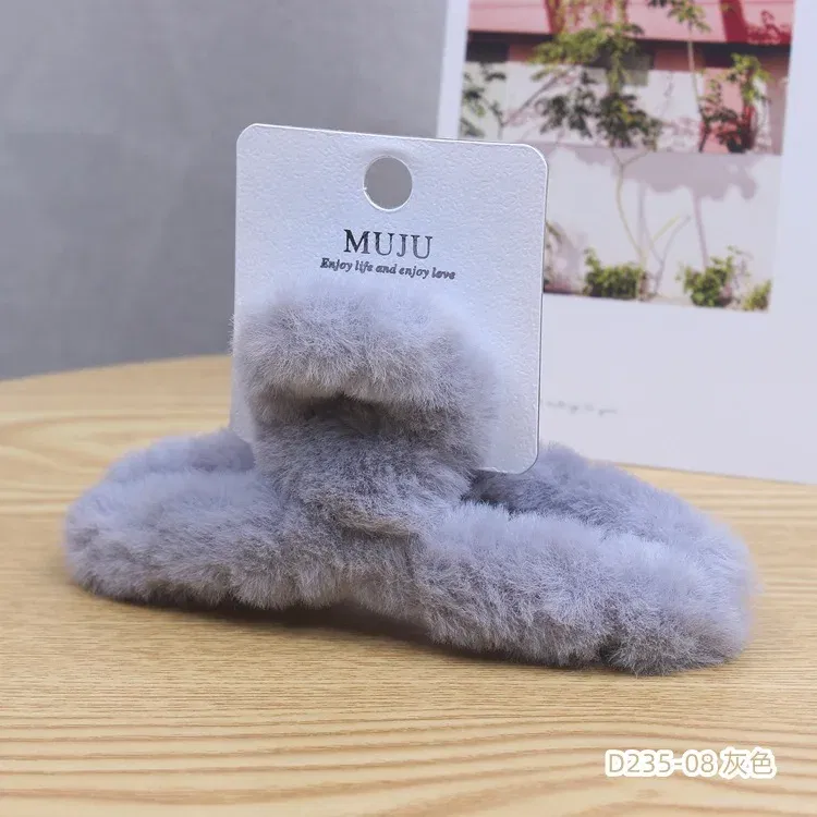 Color: Light Grey - Advanced Sense Card Hair Clip Korea Autumn and Winter Hair Clip Sweet and Gentle Wind Back Hair Grab Plush Shark Clip