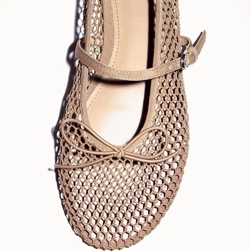 Color: Khaki, Shoe Size: 40, Ships From: CHINA - Mesh Summer Ballet Flats Shoes Women Buckle Strap Breathable 2025 New Flats Shoes Ladies Black Mary Janes Footwear Loafers