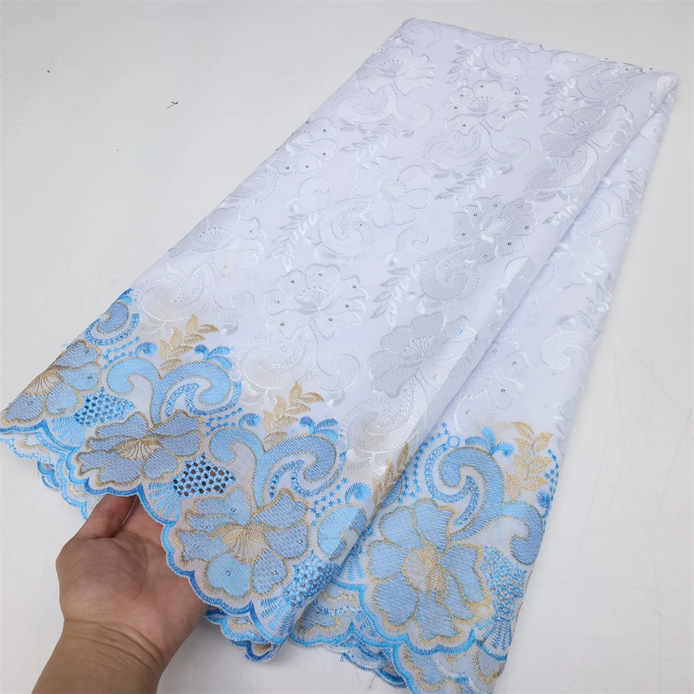 Color: RED, Length: 5 yards, Width: 120cm - Latest Dry Cotton African Lace Fabric High Quality 2024 Swiss Voile Lace Fabric with Stones For Nigeria Wedding Sewing Dresses
