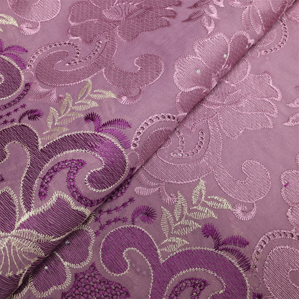 Color: RED, Length: 5 yards, Width: 120cm - Latest Dry Cotton African Lace Fabric High Quality 2024 Swiss Voile Lace Fabric with Stones For Nigeria Wedding Sewing Dresses